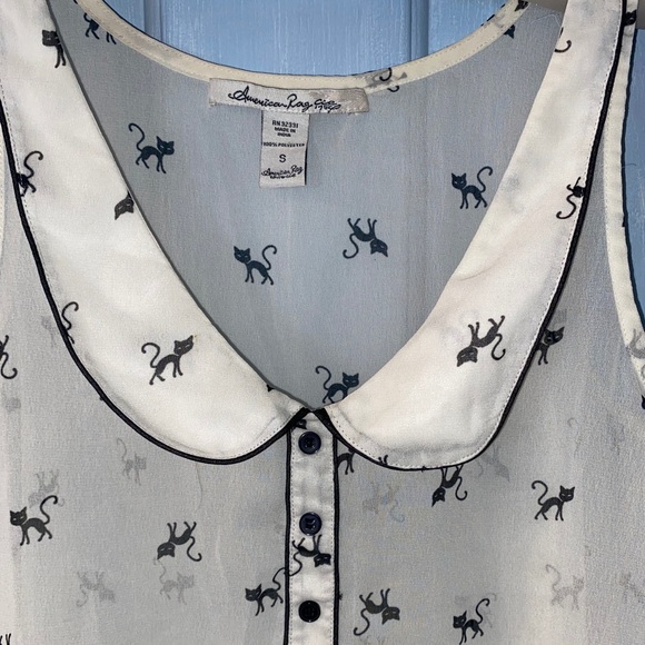 Sheer cat pattern tank top with collar - Picture 2 of 3